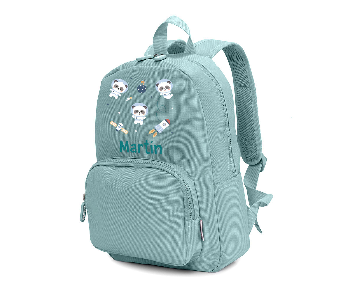 Mochila Solid Color Personalizada Green Pandas In Space