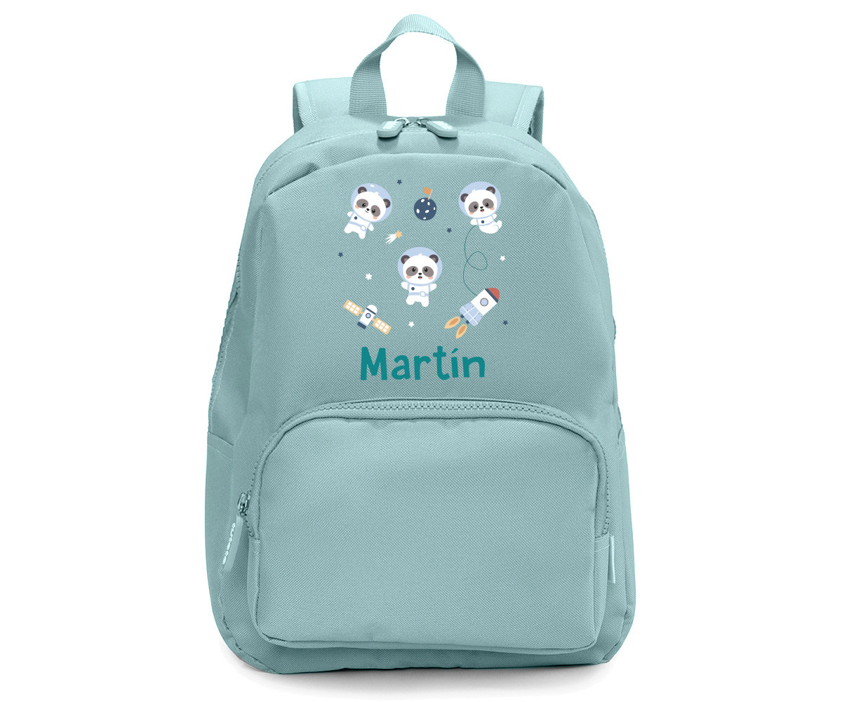 Mochila Solid Color Personalizada Green Pandas In Space