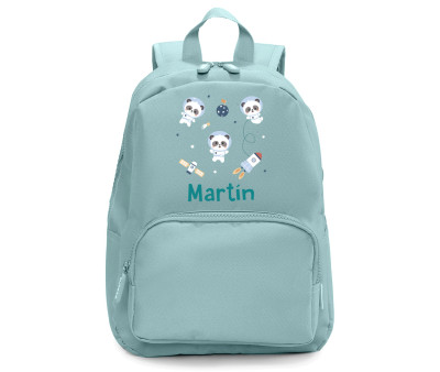 Mochila Solid Color Green Personalizada Pandas in Space