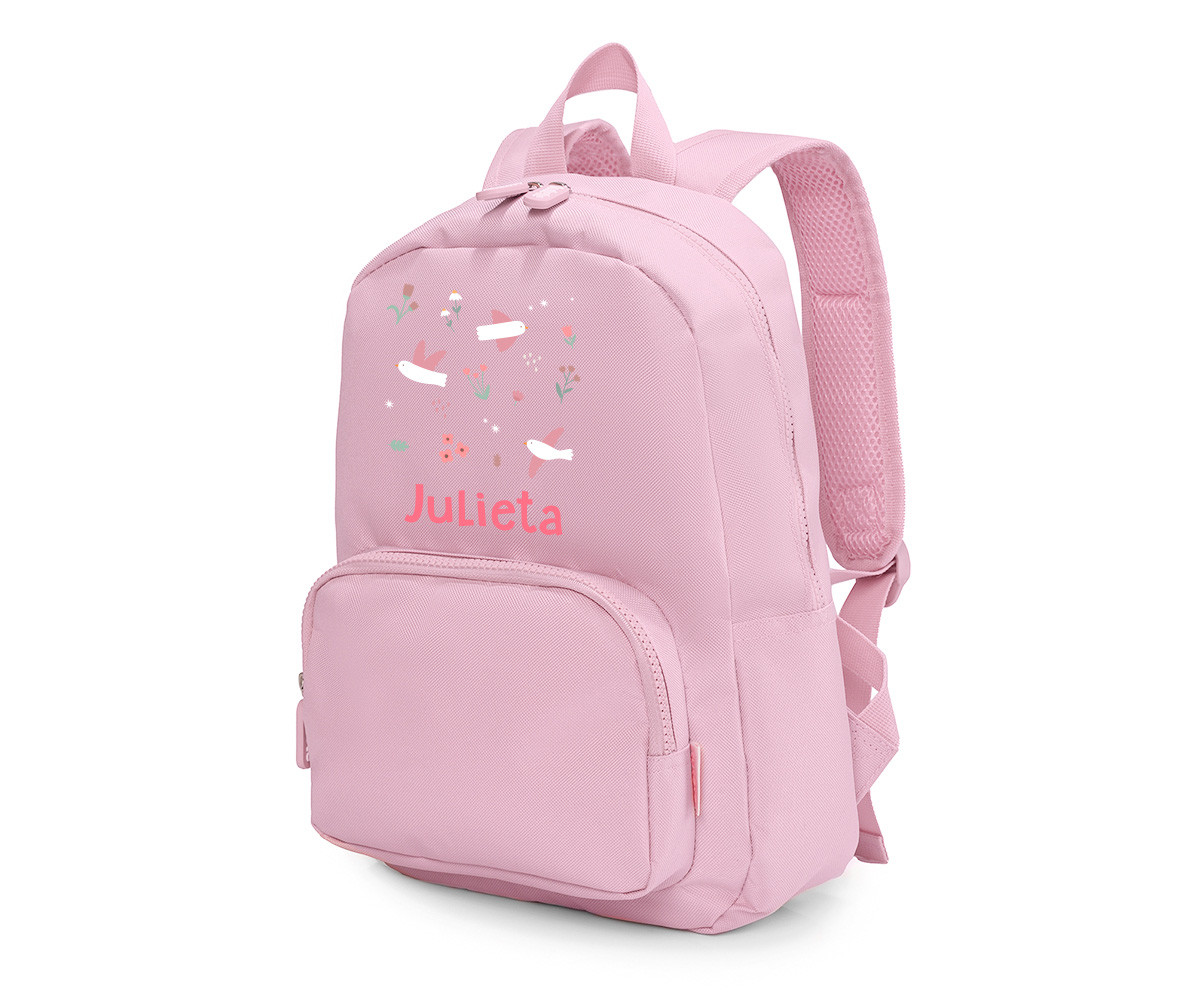 Mochila Solid Color Pink Personalizada Blossom Birds