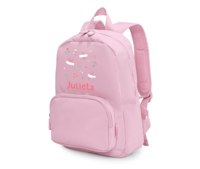 Mochila Solid Color Pink Personalizada Blossom Birds
