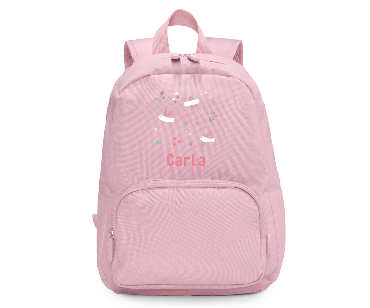Mochila Solid Color Pink Personalizada Blossom Birds