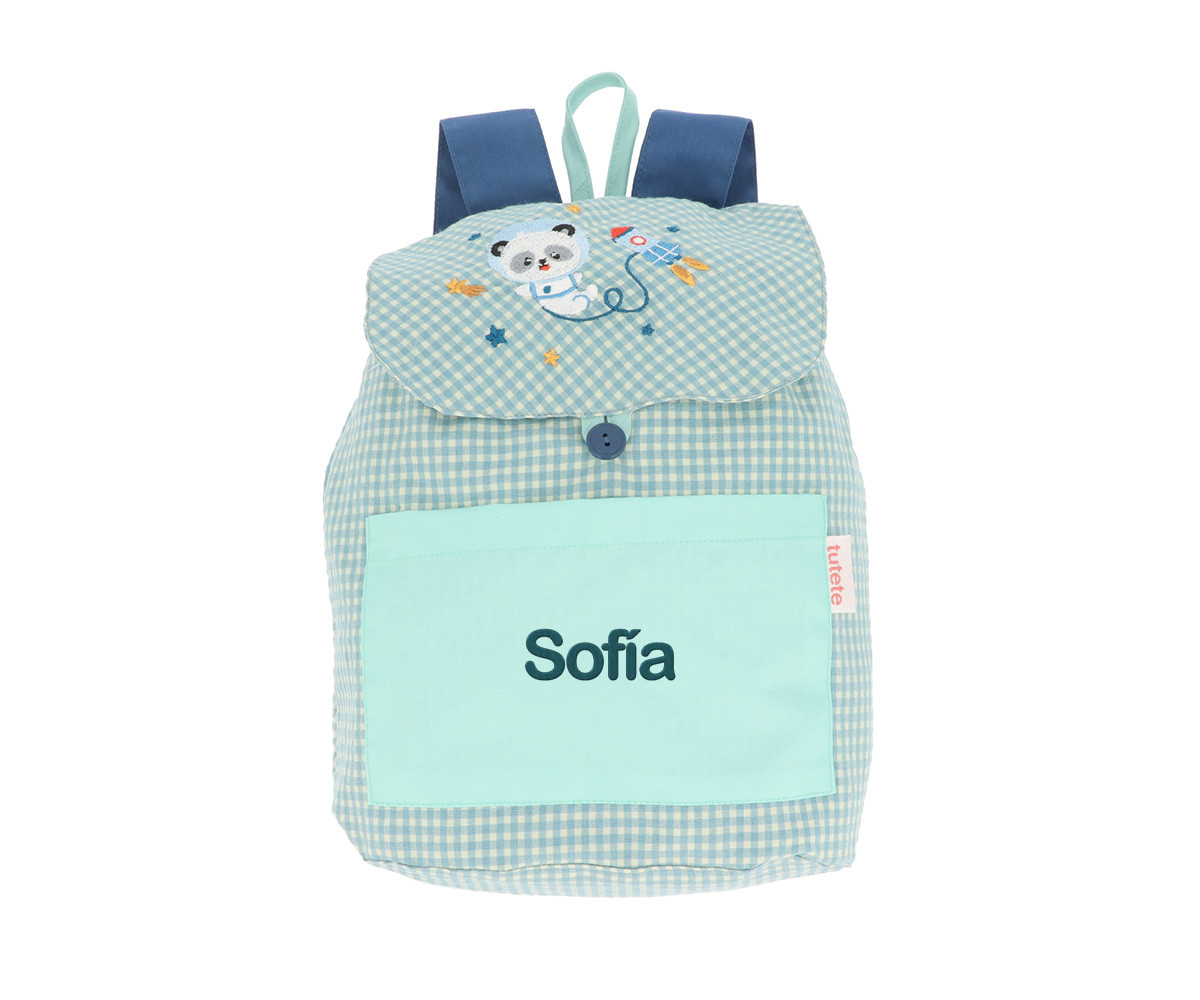 Mochila Pequeña Vichy Pandas in Space Personalizable