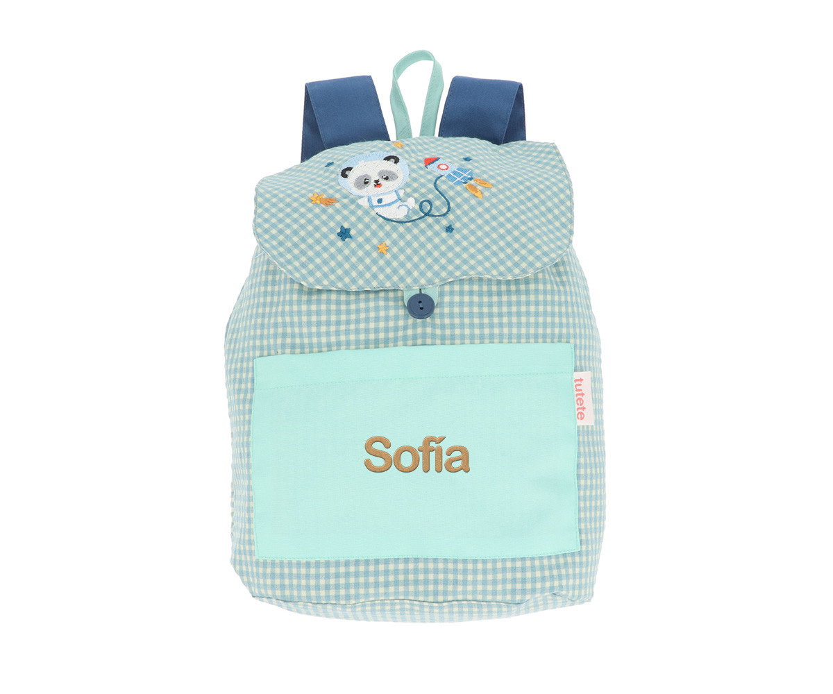 Mochila Pequeña Vichy Pandas in Space Personalizable