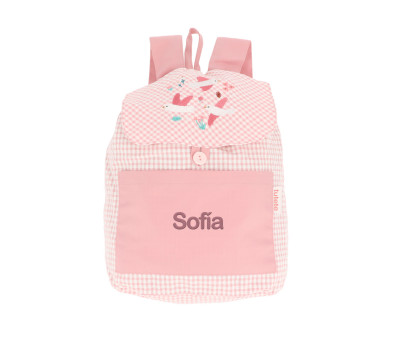 Mochila Pequeña Vichy Blossom Birds Personalizable