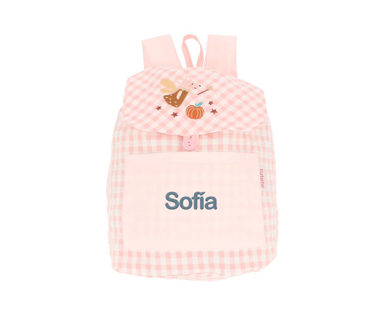 Mochila Pequeña Vichy Mouse Fairies Personalizable