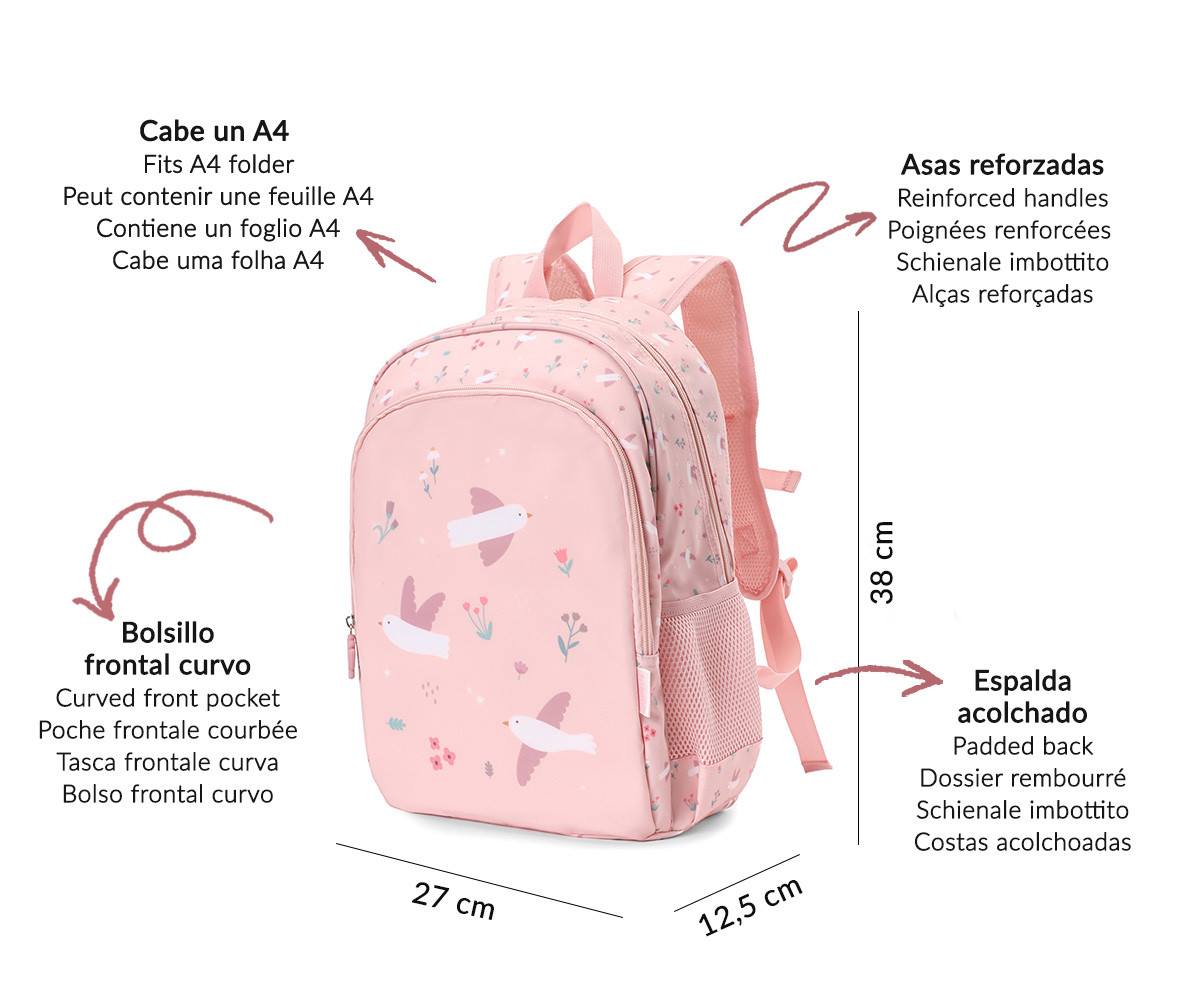 Mochila Mediana Blossom Birds + Llavero Personalizable