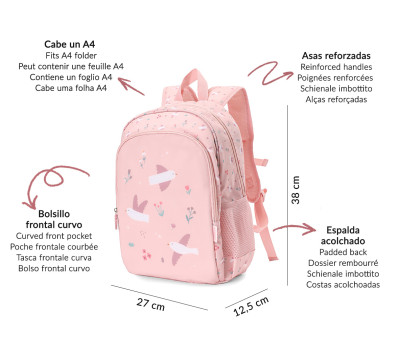Mochila Mediana Blossom Birds + Llavero Personalizable