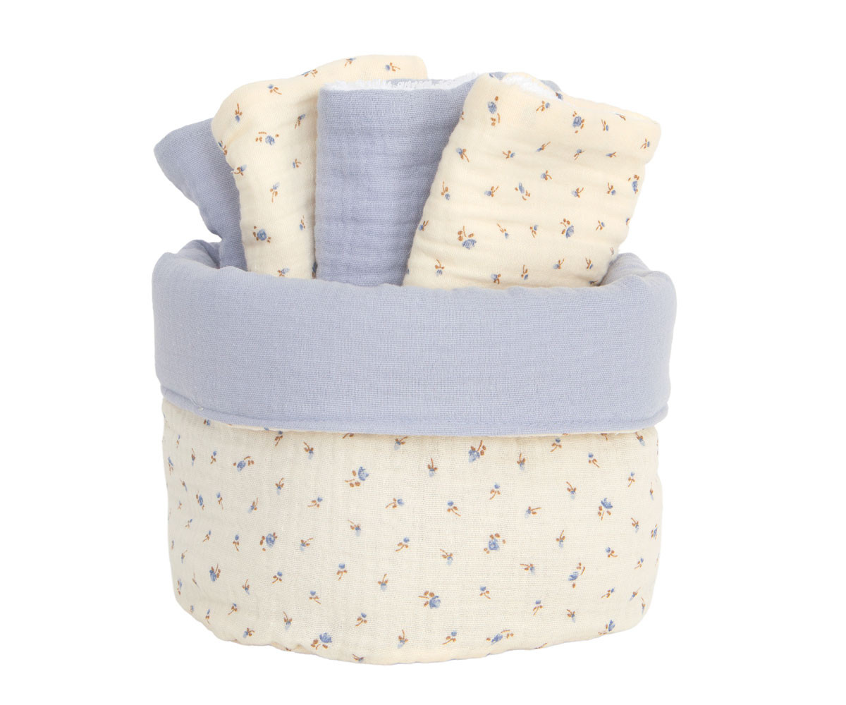Cesta con Secababitas Flor Azul Personalizable