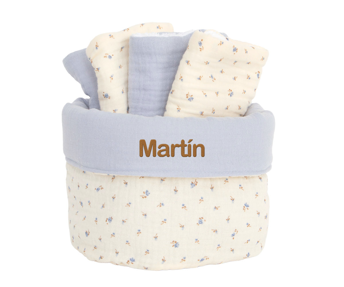 Cesta con Secababitas Flor Azul Personalizable
