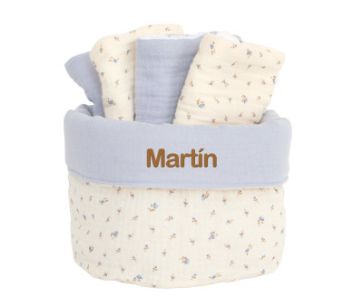 Cesta con Secababitas Flor Azul Personalizable