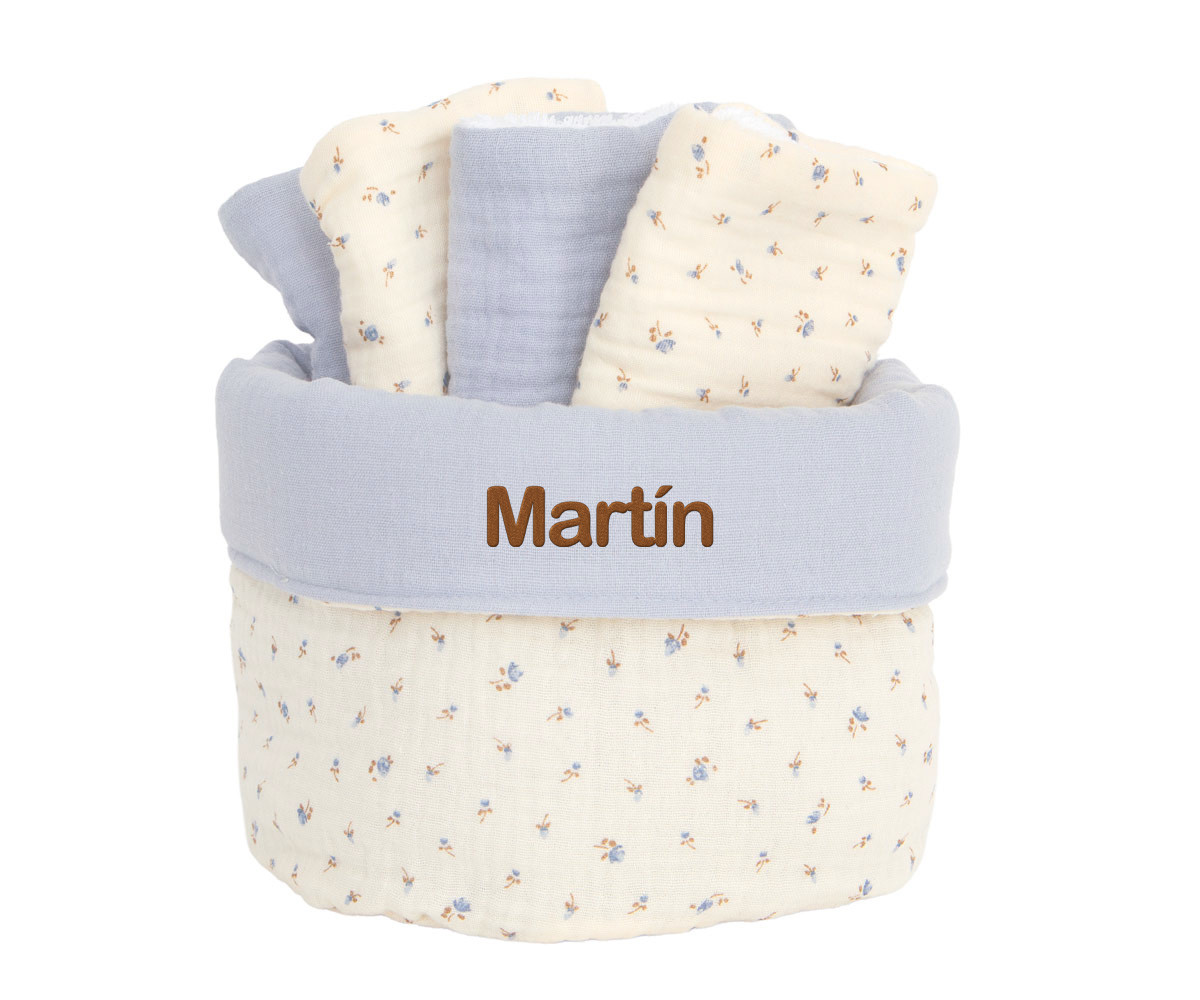 Cesta con Secababitas Flor Azul Personalizable