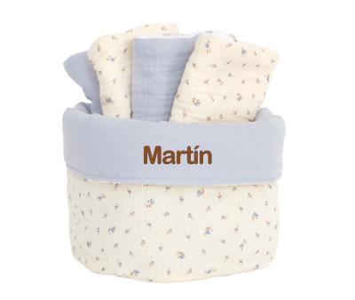 Cesta con Secababitas Flor Azul Personalizable