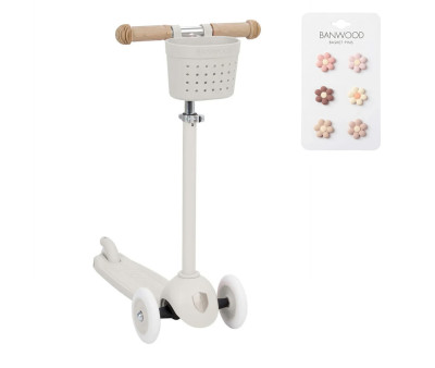 Monopattino Banwood Eco+Cestino Pin & Ride Ivory e Pin Flowers
