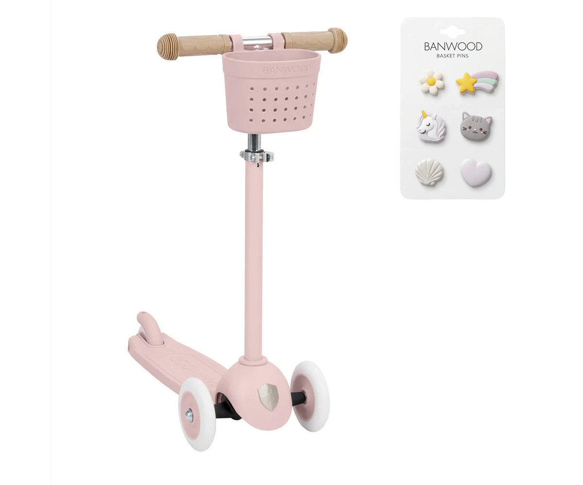 Monopattino Banwood Eco+Cestino Pin & Ride Faded Pink e Pin Magic