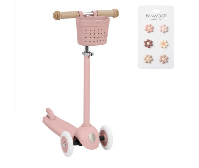 Monopattino Banwood Eco+Cestino Pin & Ride Dusty Rose e Pin Flowers