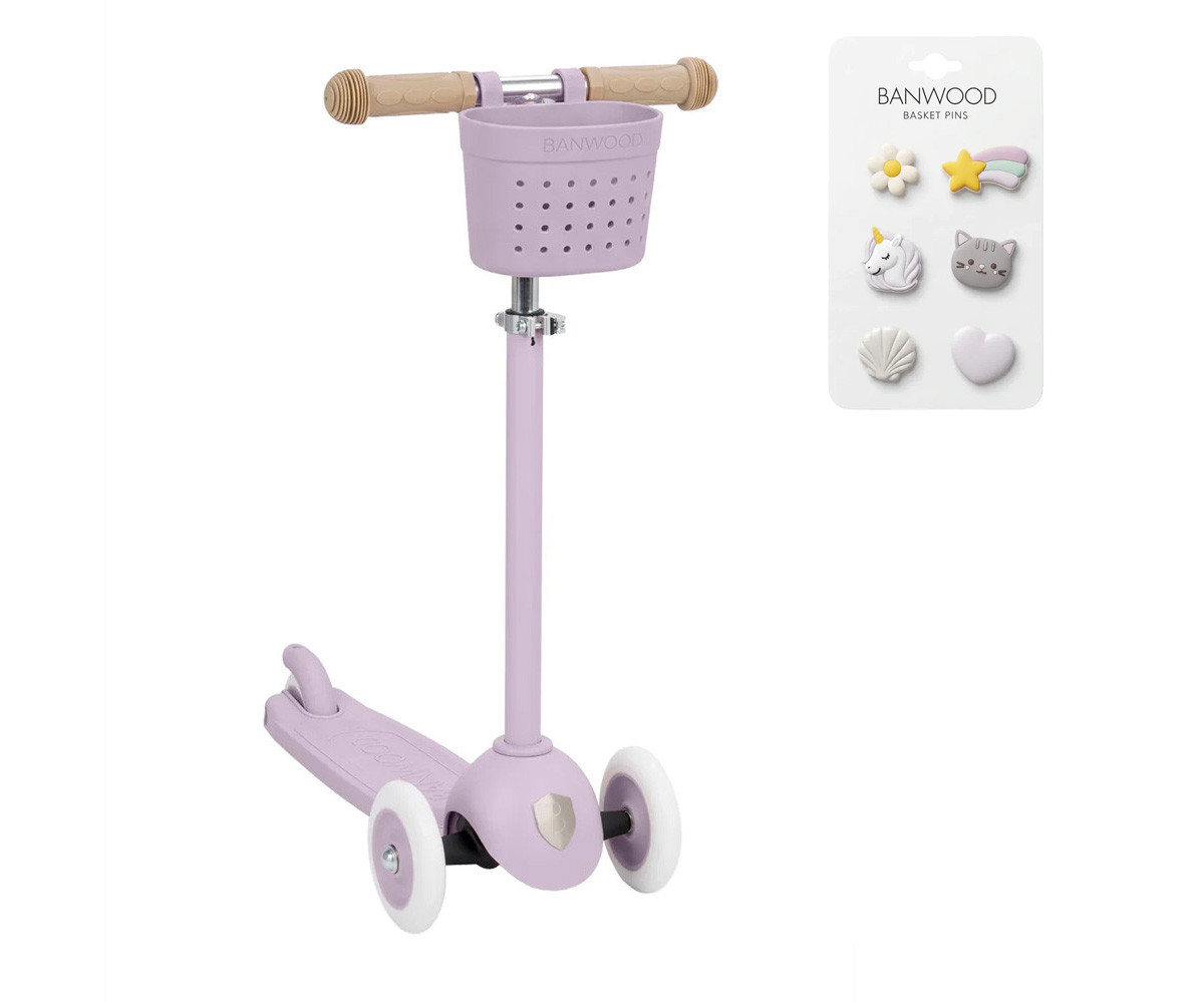 Monopattino Banwood Eco+Cestino Pin & Ride Lavender e Pin Magic