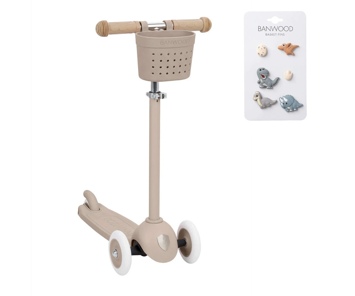 Monopattino Banwood Eco+Cestino Pin & Ride Sand e Pin Dino