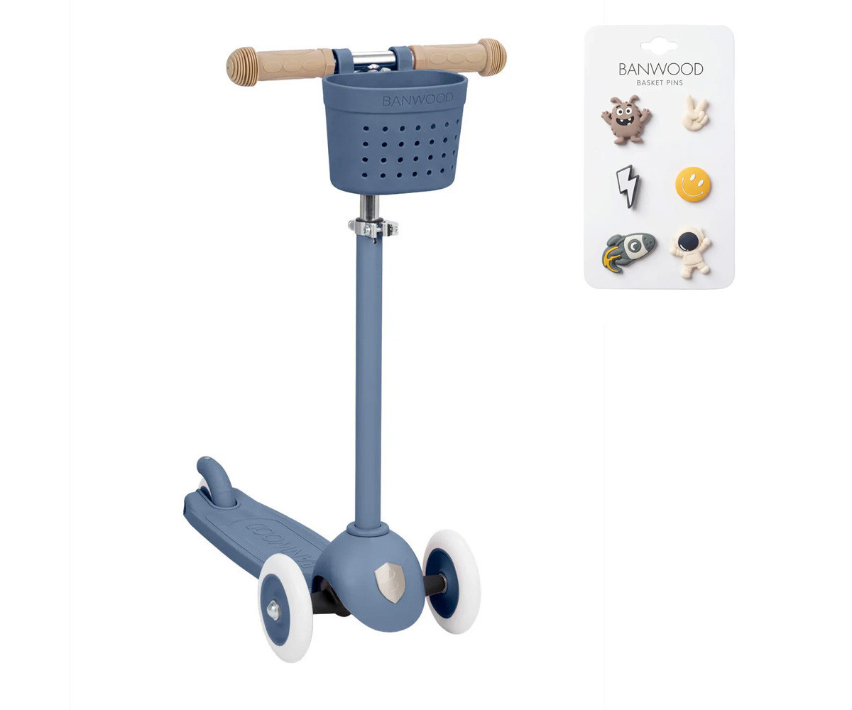 Patinete Banwood Eco + Cesta Pin & Ride Deep Sea y Pines Espacio