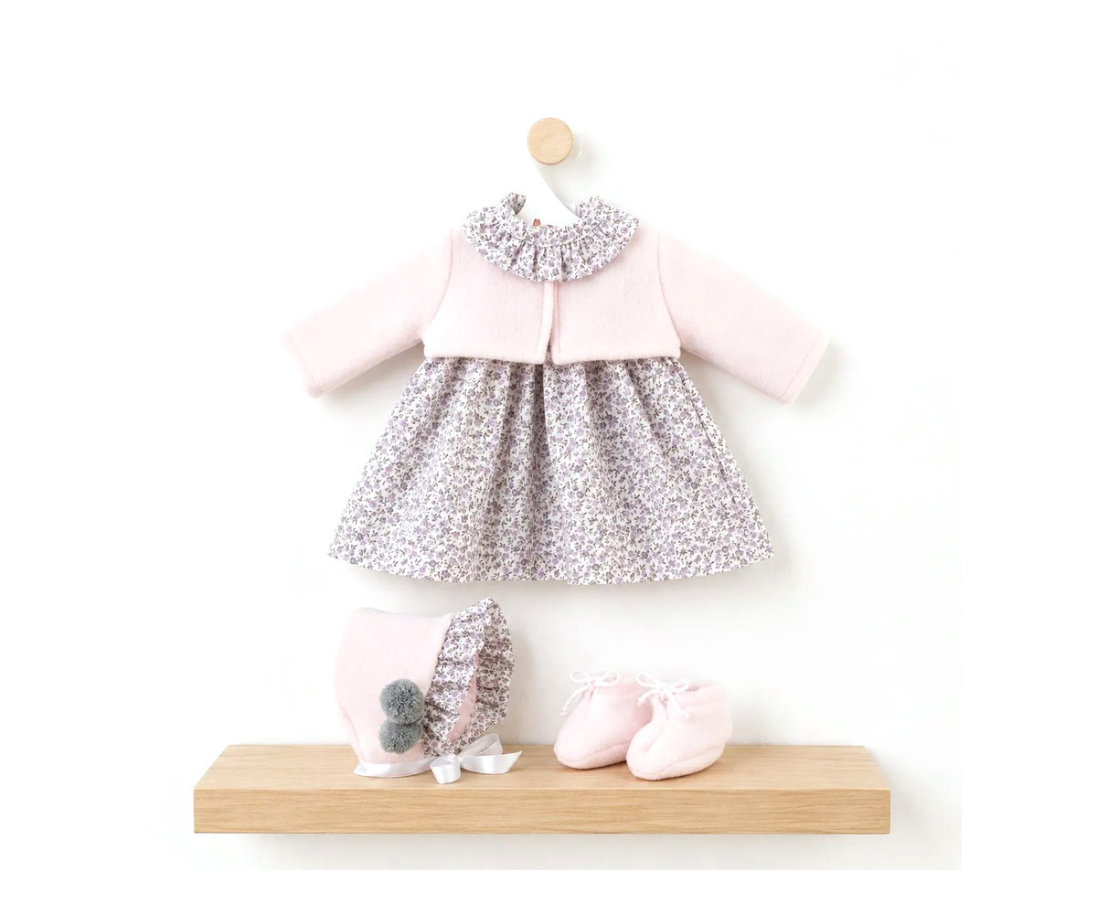 Vestido Leo Flores Grises con Chaqueta Rosa