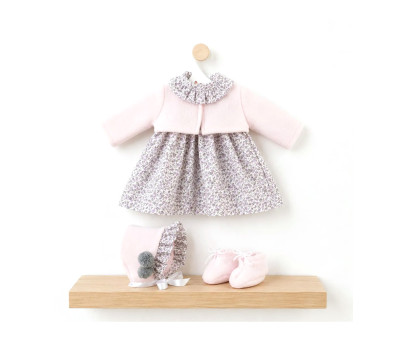 Vestido Leo Flores Grises con Chaqueta Rosa