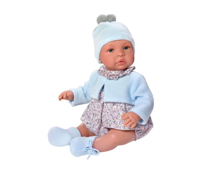 Muñeco Leo Ranita Flores Gris Chaqueta Celeste