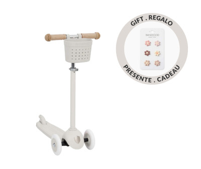 Patinete Banwood Eco + Cesta Pin & Ride Ivory y Pines Flores