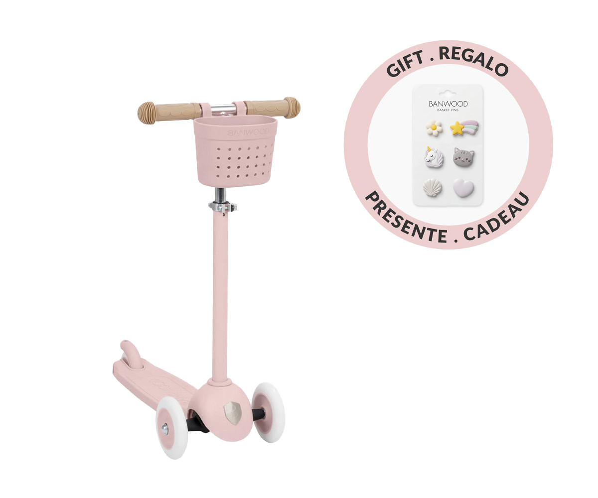 Eco Scooter Banwood + Cesta Pin & Ride Faded Pink