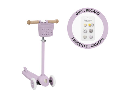 Patinete Banwood Eco + Cesta Pin & Ride Lavender y Pines Magia