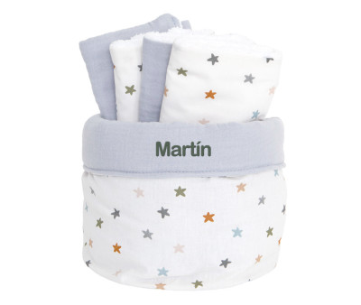 Cesta con Secababitas Little Stars Blue Personalizable