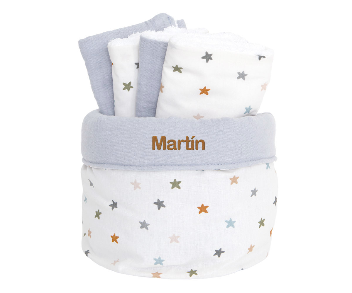 Cesta con Secababitas Little Stars Blue Personalizable