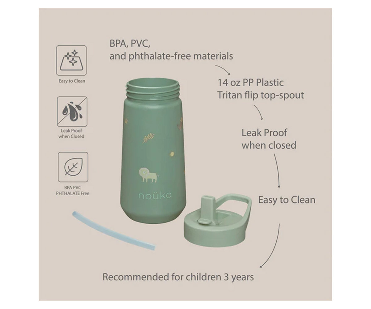 Botella de Plástico Flip-Top con Pajita 400ml Sloth Jungle