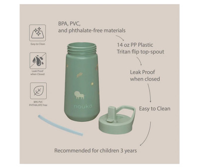 Borraccia Plastica Flip-Top con Cannuccia 400ml Dino