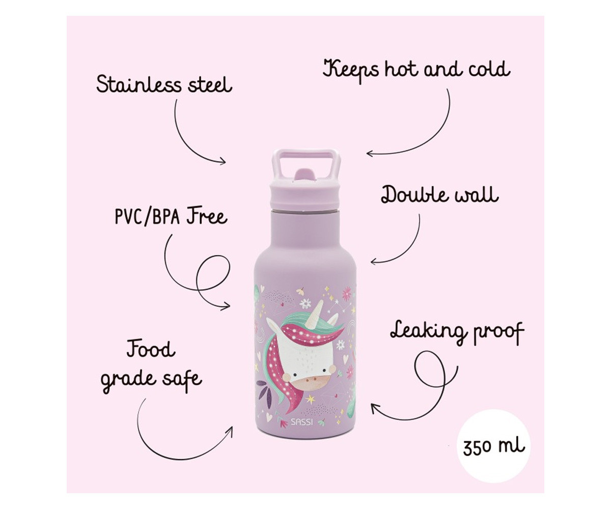 Botella Térmica con Pajita Unicornio 350ml