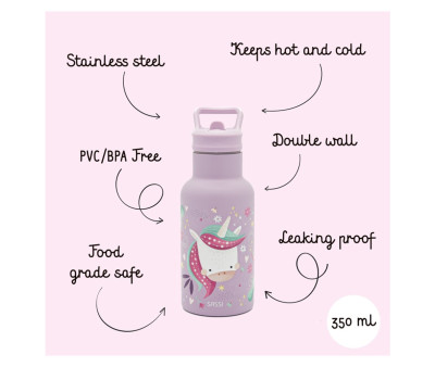 Botella Térmica con Pajita Unicornio 350ml