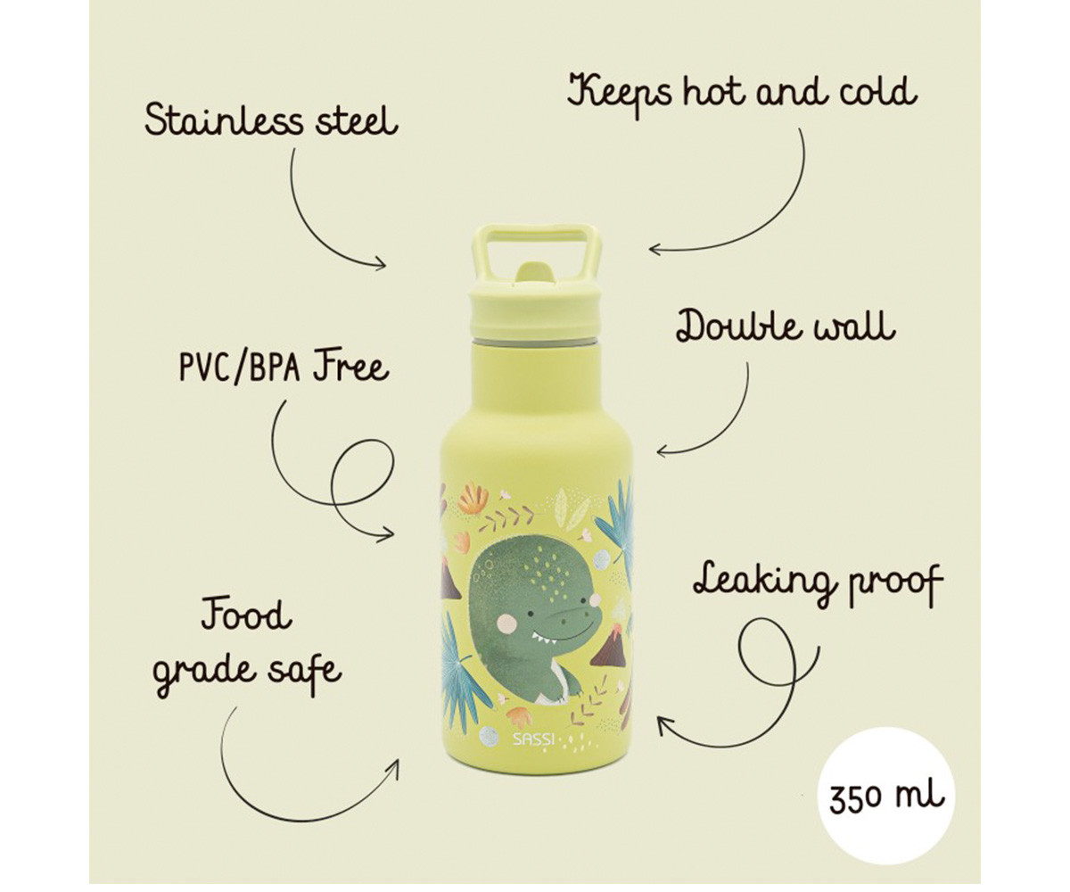 Botella Térmica con Pajita Dinosaurio 350ml