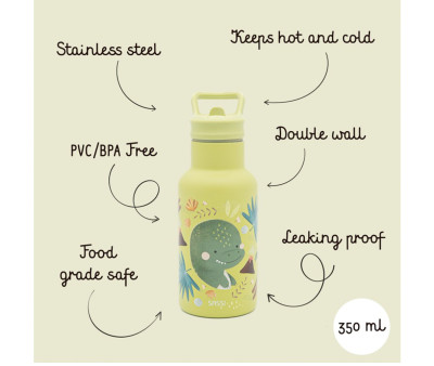 Botella Térmica con Pajita Dinosaurio 350ml
