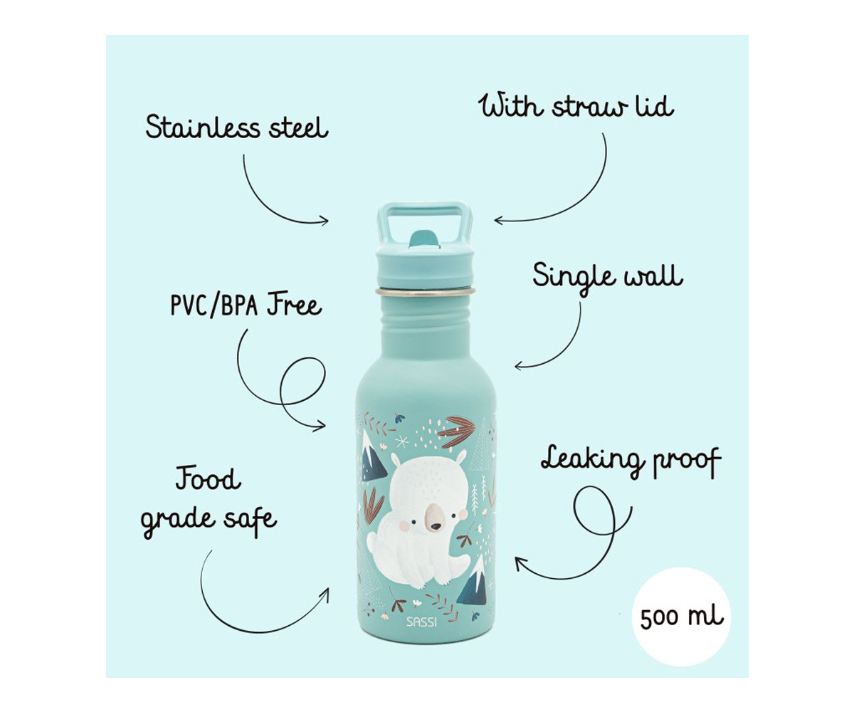 Botella Acero con Pajita Oso Polar 500ml