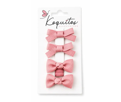Set 2 pinzas y 2 Gomas de Pelo Rosa