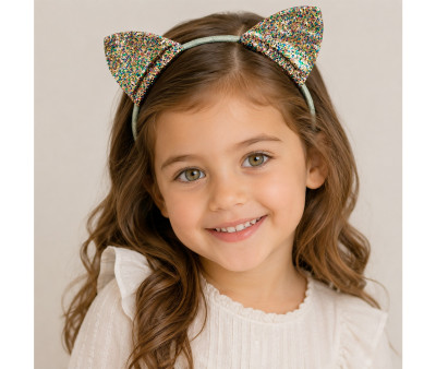 Diadema Gatito Glitter Verde