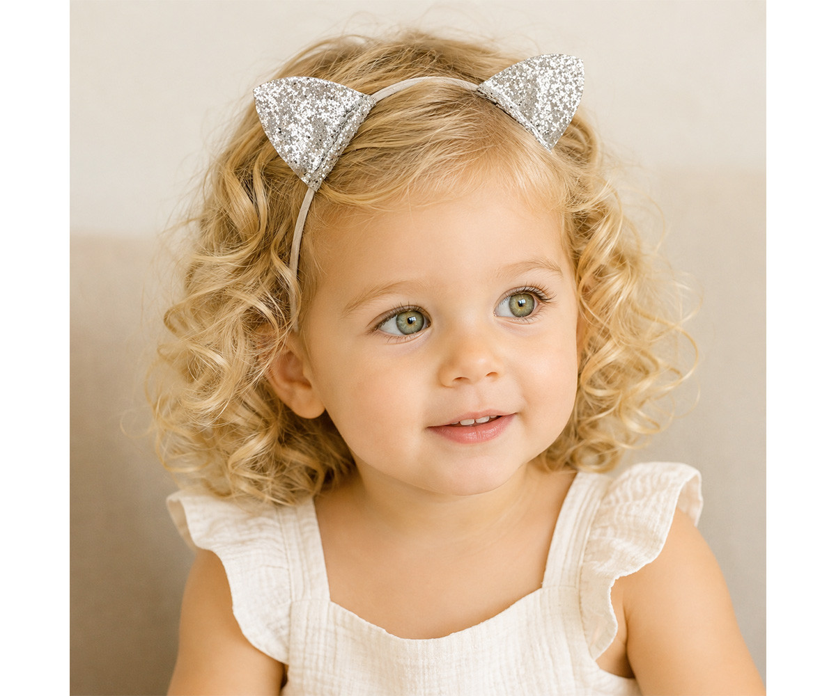 Cerchietto Glitter Gattino Argento