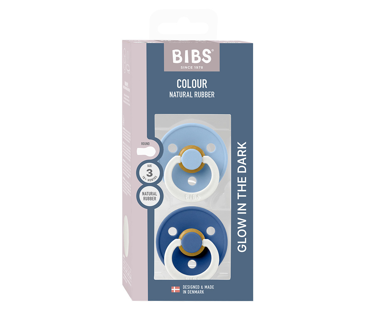 2 Chupetes Nocturnos BIBS Colour Round Cornflower Glow/SkyBlue Glow