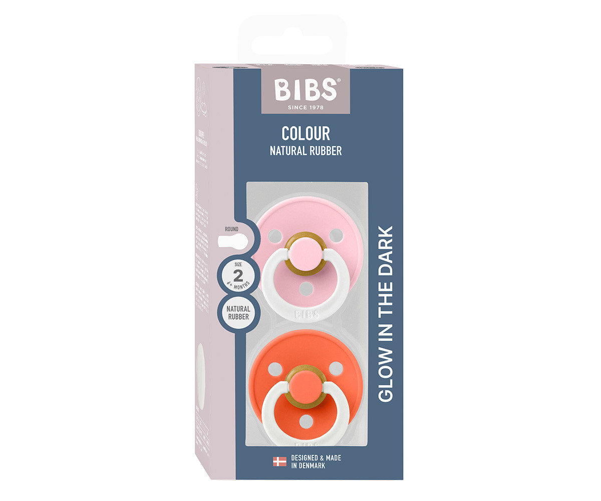 2 Chupetes Nocturnos BIBS Colour Round Tango Glow/Baby Pink Glow