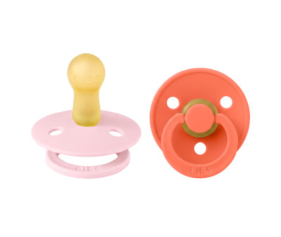 2 Chupetes BIBS Colour Round Pale Baby Pink/Tango