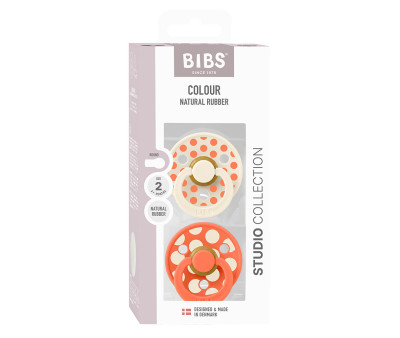 2 Chupetes BIBS Colour Round Polka Ivory/Tango