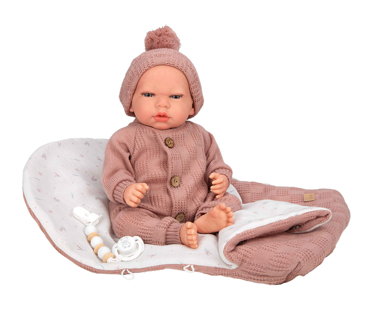 Muñeco Reborn Elba Rosa 40cm con Saco de Dormir
