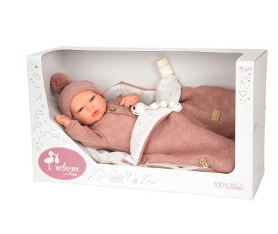 Muñeco Reborn Elba Rosa 40cm con Saco de Dormir