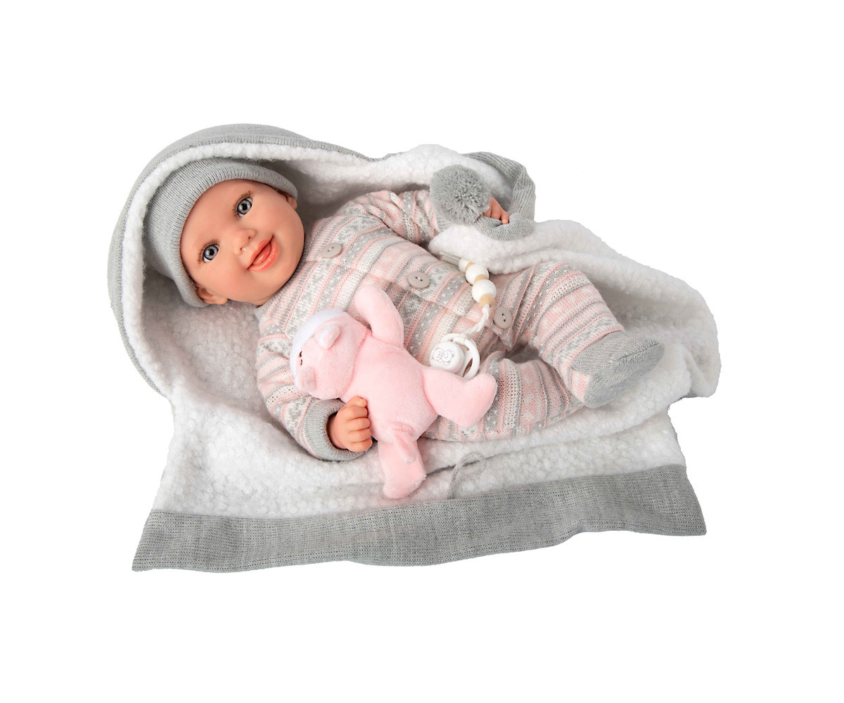 Muñeca Reborn Nadia Rosa 40cm con Manta y Peluche