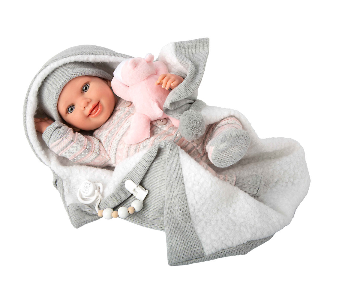 Muñeca Reborn Nadia Rosa 40cm con Manta y Peluche