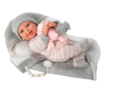 Muñeca Reborn Nadia Rosa 40cm con Manta y Peluche
